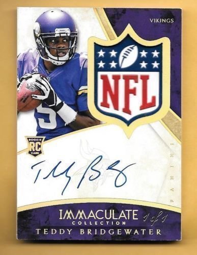 #1/1 TEDDY BRIDGEWATER 2014 IMMACULATE ROOKIE RC AUTO AUTOGRAPH 1/1 SHIELD PATCH — exact item photographed by BlackJadedWolf, BlackJadedWolf